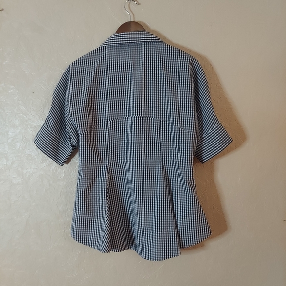 AZI gingham short sleeve button up shirt tailored black white size small - Picture 6 of 9